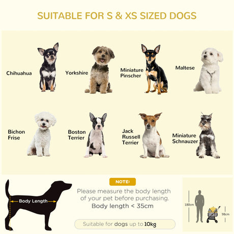 PawHut Detachable Pet Stroller with Rain Cover, 3 In 1 Cat Dog Pushchair, Foldable Carrying Bag w/ Universal Wheels, Brake, Canopy, Basket, Storage Bag for Small and Tiny Dogs - Yellow