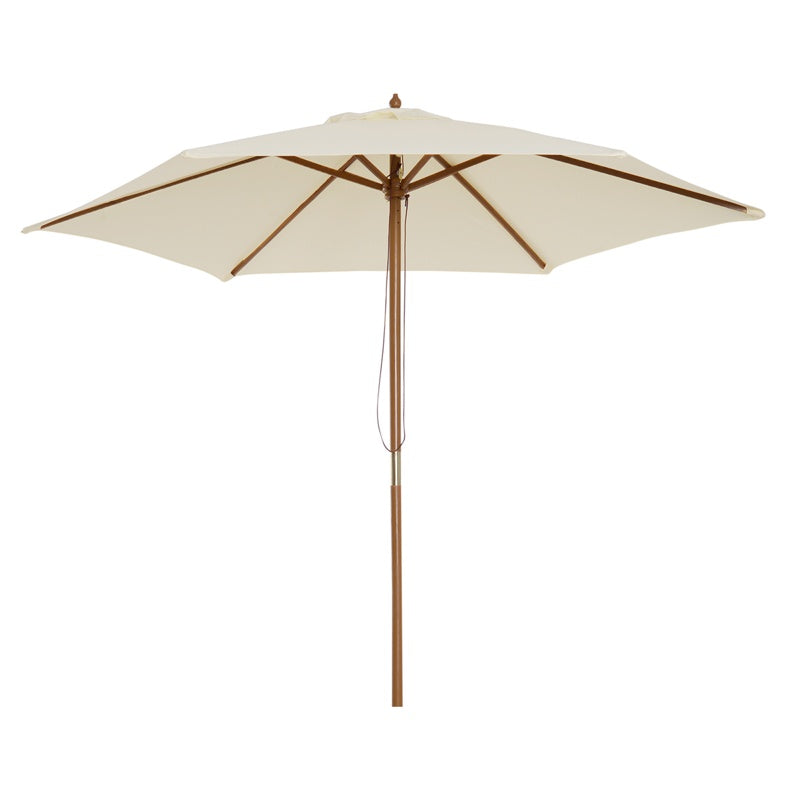 Outsunny 2.5m Wood Garden Parasol Sun Shade Patio Outdoor Wooden Umbrella Canopy, Table Market Umbrella with Vent, 38mm Pole, Rope Pulley Mechanism, Cream White