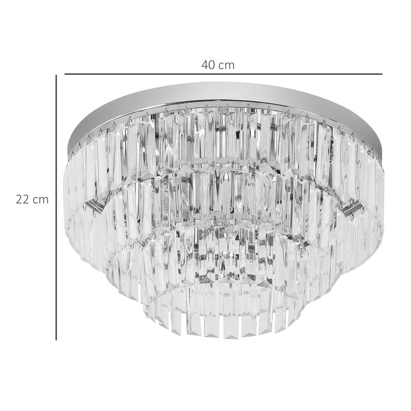 HOMCOM Round Crystal Ceiling Lamp 7 Lights Chandelier Mounted Fixture For Living Room Dining Room Hallway Modern