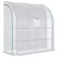 Outsunny Walk-In Lean to Wall Greenhouse with Windows and Doors 2 Tiers 4 Wired Shelves 200L x 100W x 215Hcm White