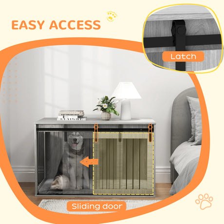 PawHut 46.46'' Dog Crate Furniture with Removable Cushion & Security Latch for Extra Large Dogs - Grey