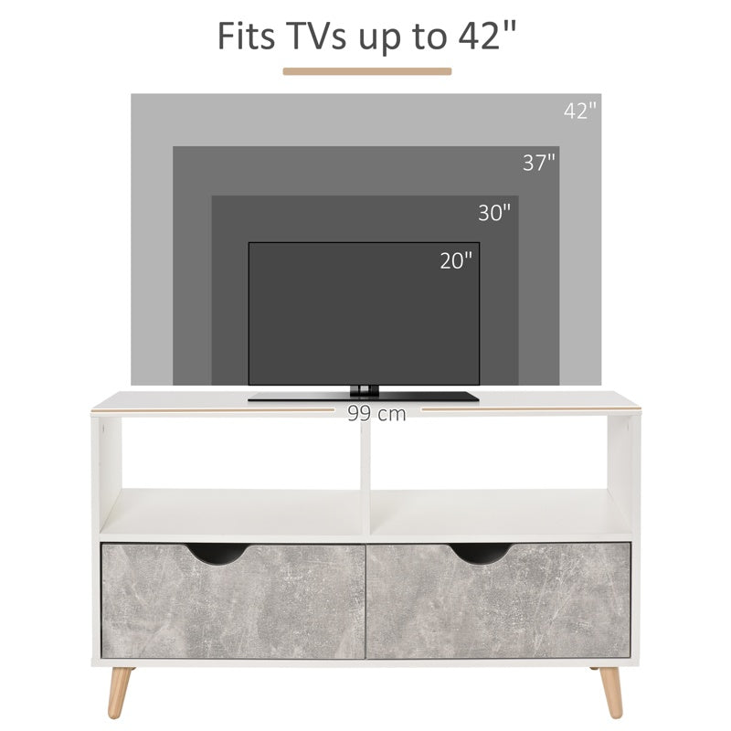 HOMCOM TV Stand Cabinet for TVs up to 42", Modern TV Unit with Shelf, Drawers and Storage Cabinet, Entertainment Center for Living Room, Grey