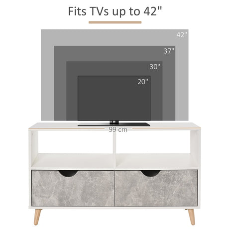 HOMCOM TV Stand Cabinet for TVs up to 42", Modern TV Unit with Shelf, Drawers and Storage Cabinet, Entertainment Center for Living Room, Grey