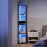 HOMCOM RGB LED Floor Lamp with Shelves, 4-Tier Dimmable Standing Lamp with Remote Control, Black