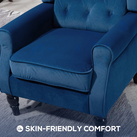 HOMCOM Wingback Accent Chair, Retro Upholstered Button Tufted Occasional Chair for Living Room and Bedroom, Blue