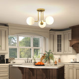 HOMCOM LED Ceiling Light with Globe Shades, Modern 3-Light Ceiling Light with G9 Sockets for Living Room, Bedroom, Dining Room, Bulbs Not Included, Gold Tone