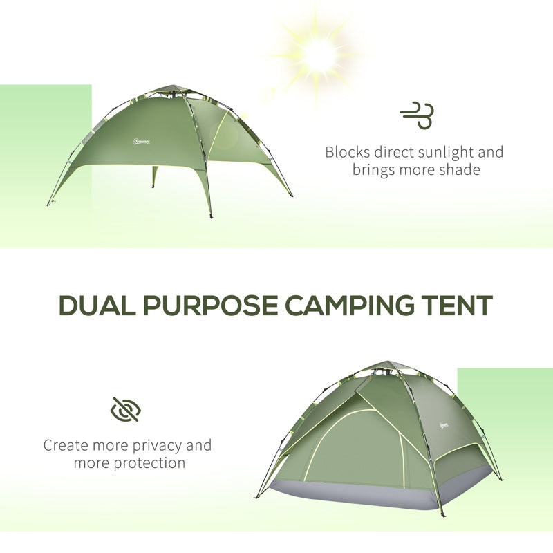 Outsunny 3 Man Camping Tent Automatic Pop Up Tent Portable Double Layer for Festival Hiking Family Travel Shelter