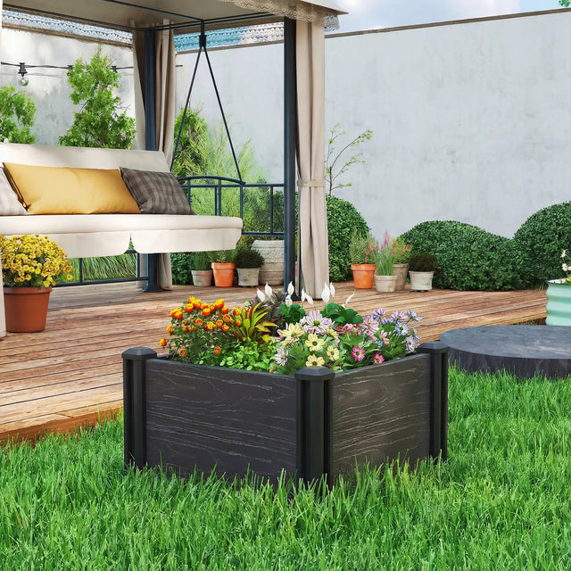 Outsunny Vinyl Raised Garden Bed Kit, 2 x 2 x 1ft Modular Elevated Garden Box with Slotting Legs and Open Bottom, Dark Grey