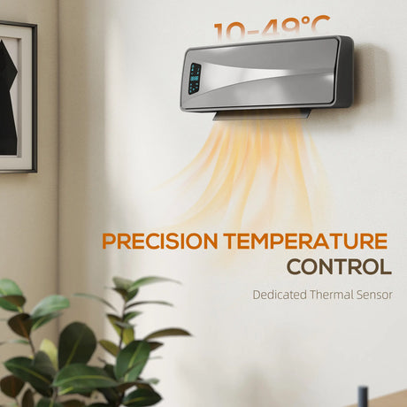 HOMCOM 2000W Ceramic Electric Heater with Fan, Adjustable Thermostat, Wall Mounted - Grey