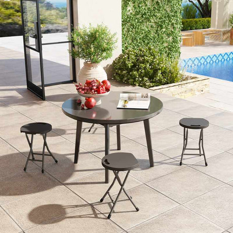 Outsunny Folding Stool Set of 4, Decorative Garden Stool Set with Safety Latch, Foldable Garden Stools with Powder-Coated Steel Legs HDPE Seat and Handle for Indoor and Outdoor, Charcoal Grey