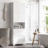 HOMCOM Tall Freestanding Bathroom Cabinet Retro Shutters w/ 3 Compartments Shelves Elevated Base Narrow Organiser White 60L x 30W x 182.5H cm