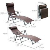 Outsunny Sun Lounger Steel Frame Outdoor Folding Chaise Texteline Lounge Chair Recliner with Headrest & 7 Levels Adjustable Backrest, Brown