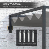 Outsunny 3 x 4m Lean To Steel Pergola, with Moving Fabric Canopy - Dark Grey