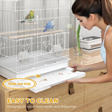 PawHut Large Metal Bird Cage with Perches, Food Bowls, Swing, for Budgies, Parakeets, White