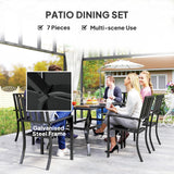 Outsunny 7 Pieces Garden Table and Chairs 6 Seater Outdoor Table and Chairs with Umbrella Hole, for Poolside, Garden, Black