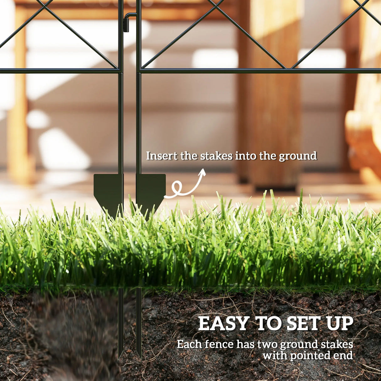 Outsunny Steel Decorative Swirls Outdoor Picket Fence Panels Set of 4, Black