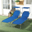 Outsunny Outdoor Foldable Sun Lounger Set of 2, 4 Level Adjustable Backrest Reclining Sun Lounger Chair with Angle Adjust Sun Shade Awning for Beach, Garden, Patio, Blue