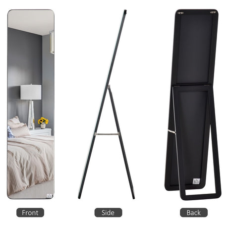 HOMCOM Full Length Mirror, Free Standing or Wall Hanging, Tall Full Body Mirror for Bedroom, Hallway, Black