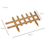 Outsunny Pack of 12 Wooden Border Fences, Garden Fixed Picket Fence for Lawn Edging, Flowerbed, 60L x 1D x 34H cm, Brown
