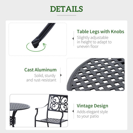 Outsunny 85cm Round Garden Table with Umbrella Hole, Aluminium Grid Motif Outdoor Dining Table for Garden Patio, Black