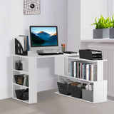 HOMCOM Corner Computer Desk, L Shaped Desk with 360 Rotating Bookshelf, 120L x 110W x 74.5H cm, White