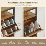 HOMCOM Shoe Storage Cabinet with 4 Flip Drawers and Open Shelf - Rustic Brown