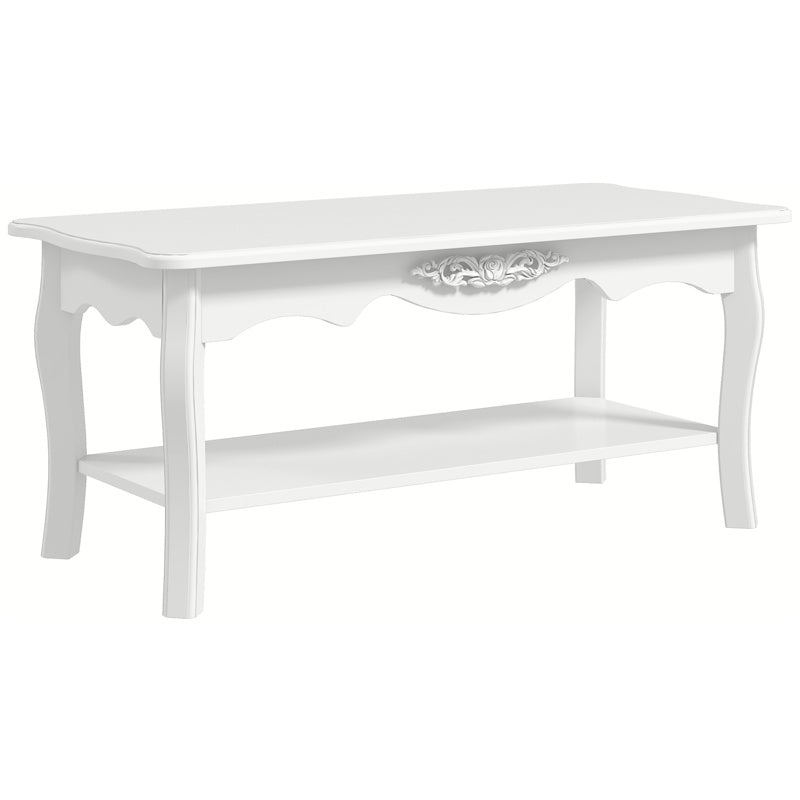 HOMCOM White Coffee Table Wood Cocktail Tea Centre Table with Storage Shelf for Living Room Reception Room, 94L x 44W x 42H cm