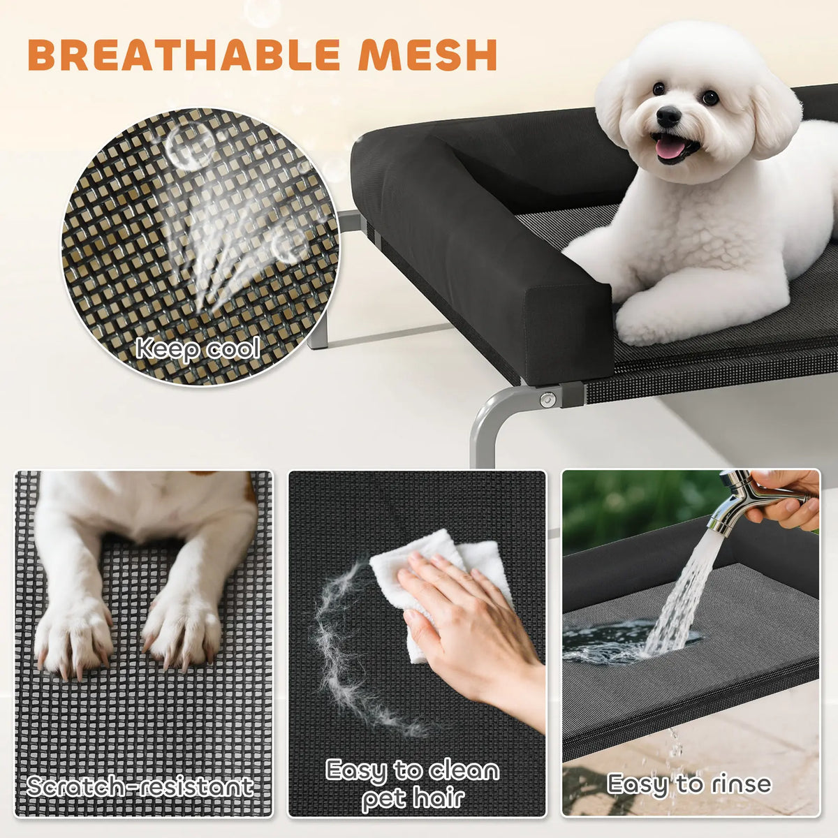 PawHut Elevated Dog Bed with Removable Bolsters, Raised Dog Bed for Small Breeds, Portable Indoor & Outdoor Pet Cots, Black