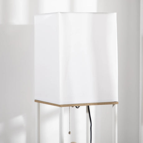 HOMCOM Modern Floor Lamp with Shelves, 3 Layer Shelf Tall Standing Lamp with Fabric Lampshade, Pull Chain Switch for Living Room, Bedroom, Bulb not Included, White