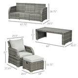 Outsunny Six-piece Outdoor Rattan Dining Set, Outdoor Sofa Set with Reclining Armchairs and Mental Frame, Grey