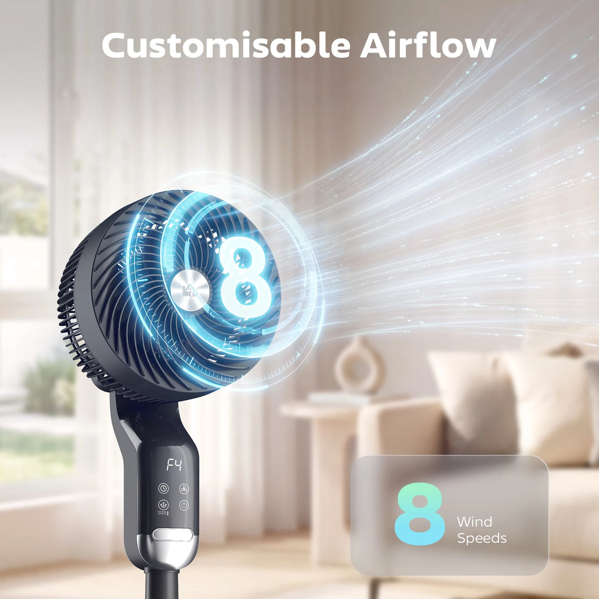 HOMCOM 20 dB Silent Standing Fan, Pedestal Fan with Remote, Oscillating, 8 Speeds, Adjustable Height, 12H Timer