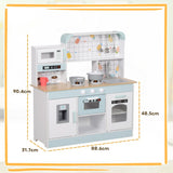 AIYAPLAY Toy Kitchen, Pretend Role Play Kitchen with Hob, Sound, Light, Coffee Machine, Ice Maker, Microwave