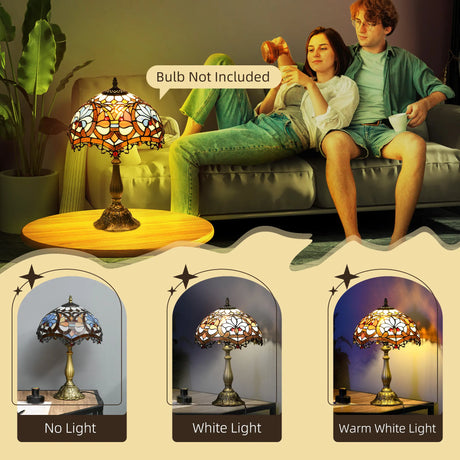 HOMCOM Stained Glass Table Lamp, Handcrafted Artisan Collectible, Suitable for Living Room and Bedside, Multi-Coloured, 30 x 48Hcm, Zinc Alloy.
