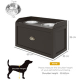 PawHut Stainless Steel Raised Dog Bowls, with 21L Storage Drawer for Large Dogs - Brown