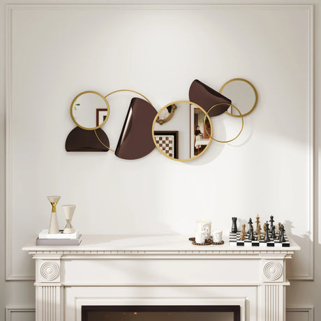 HOMCOM Metal Wall Art, Modern Decorative Mirror Decor, Hanging Home Wall Decoration for Living Room Bedroom Dining Room, Gold Tone