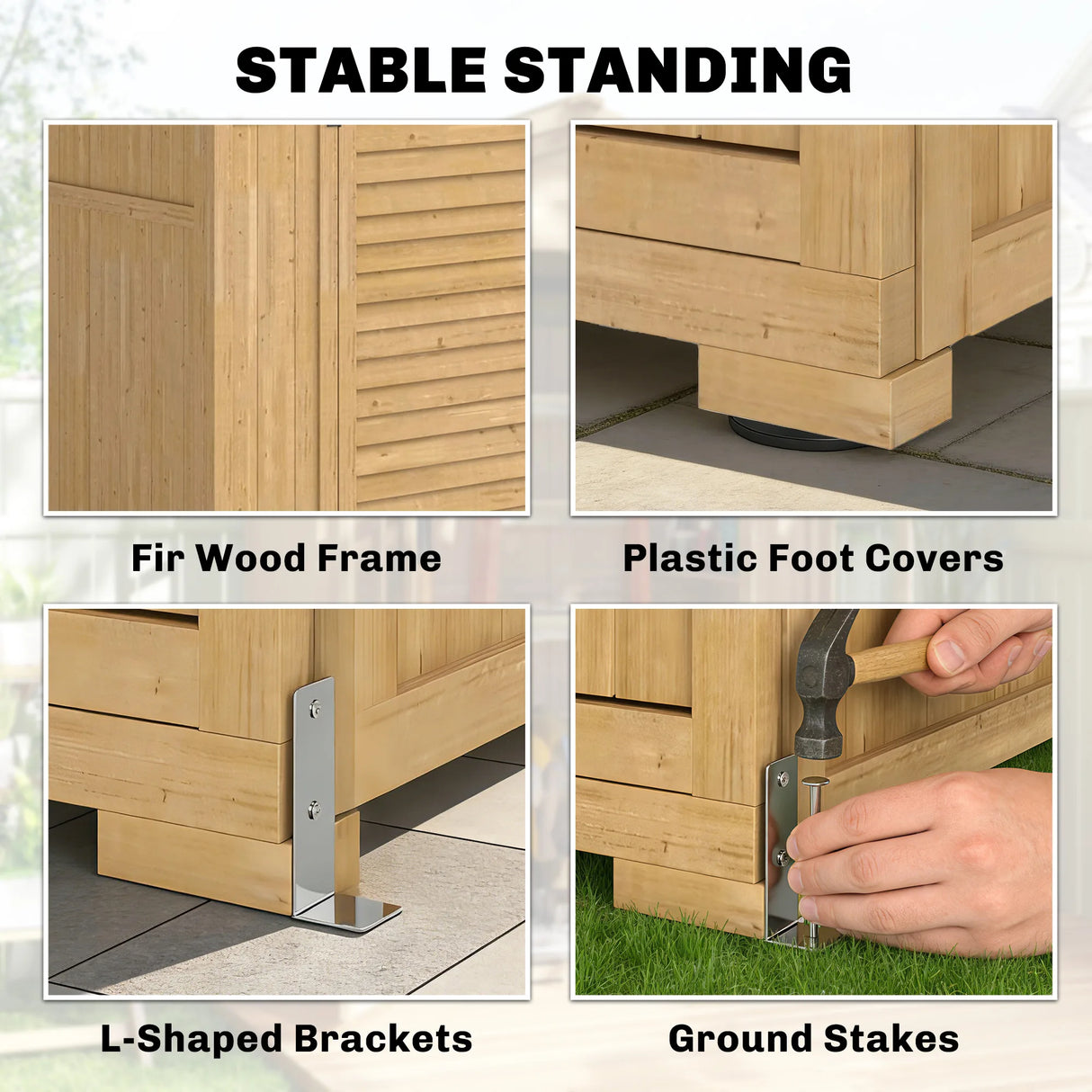 Outsunny Outdoor Wooden Storage Cabinet, Garden Tool Shed with Acrylic Windows for Patio, Light Brown