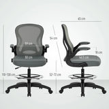 Vinsetto Drafting Chair, Ergonomic Tall Office Chair with Flip-up Armrests, Mesh Back, Lumbar Support, Adjustable Height and Foot Ring, Swivel Wheels, for Standing Desk, Charcoal Grey