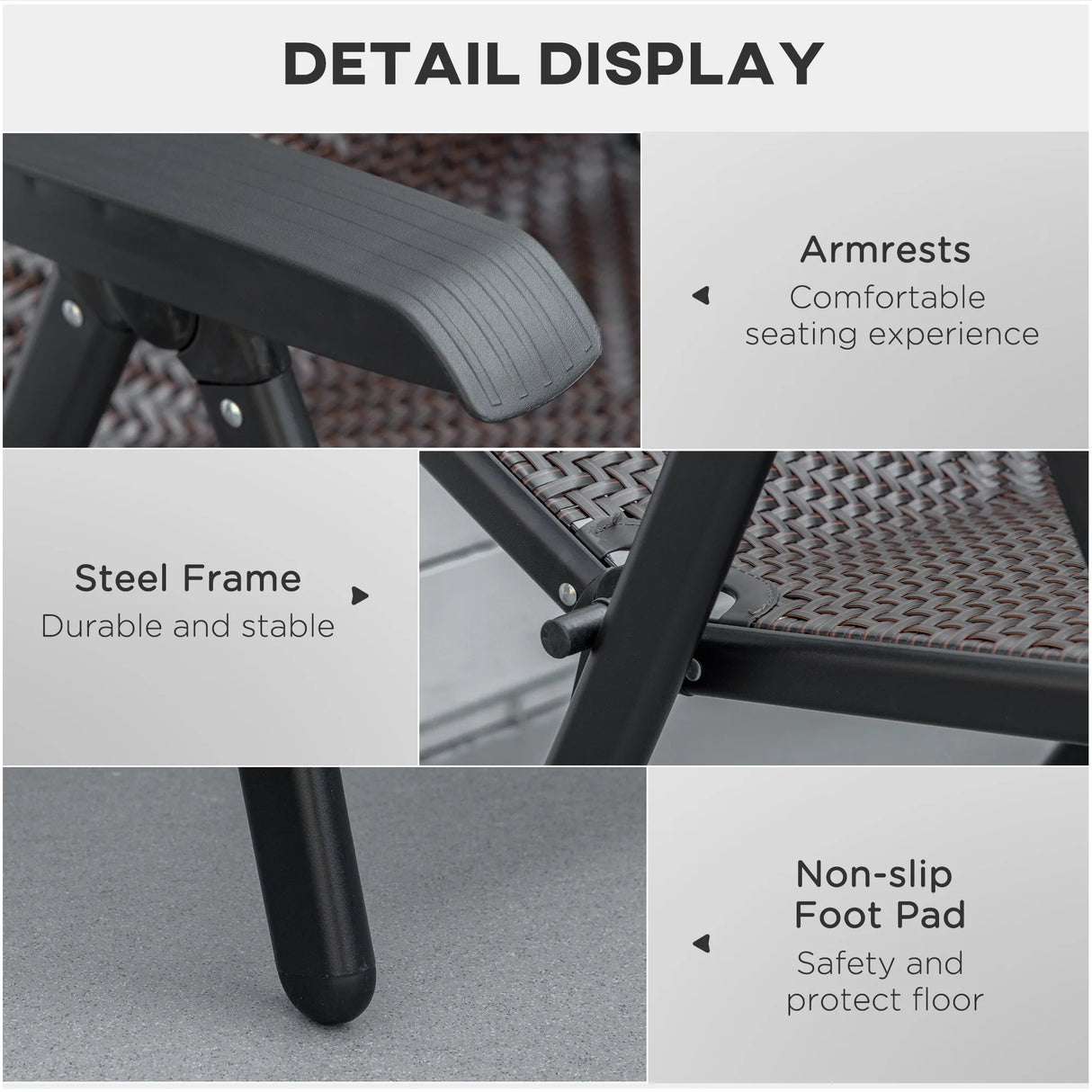 Outsunny Set of Two Folding Garden Chairs, with Seven-Position Adjustable Backs - Brown