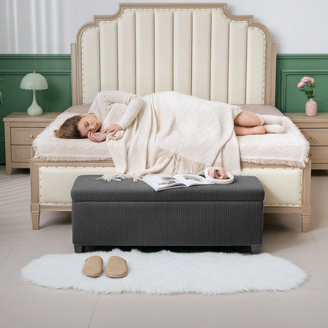 HOMCOM 84L Corduroy Storage Ottoman - Grey