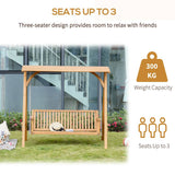 Outsunny 3 Seater Garden Swing Seat Wooden Swing Chair Hammock Bench Lounger with Canopy, Natural