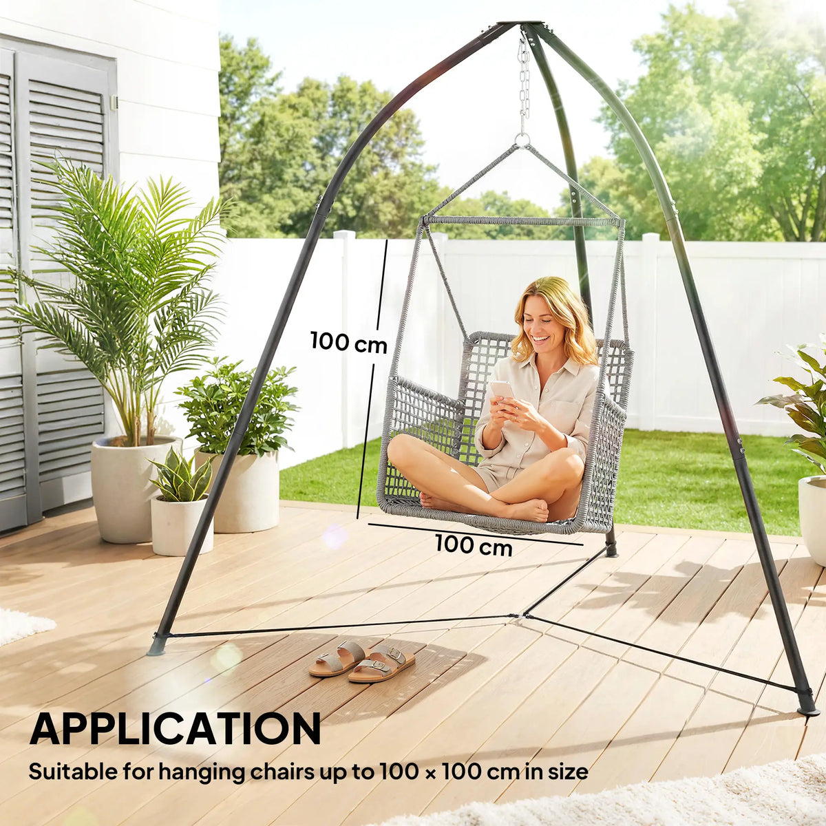 Outsunny Hammock Stand for Hanging Chair Adjustable Height Tripod Hammock Chair Stand Only with Chain, 150 kg Capacity, Black
