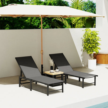 Outsunny Set of Two Reclining Sun Loungers - Grey