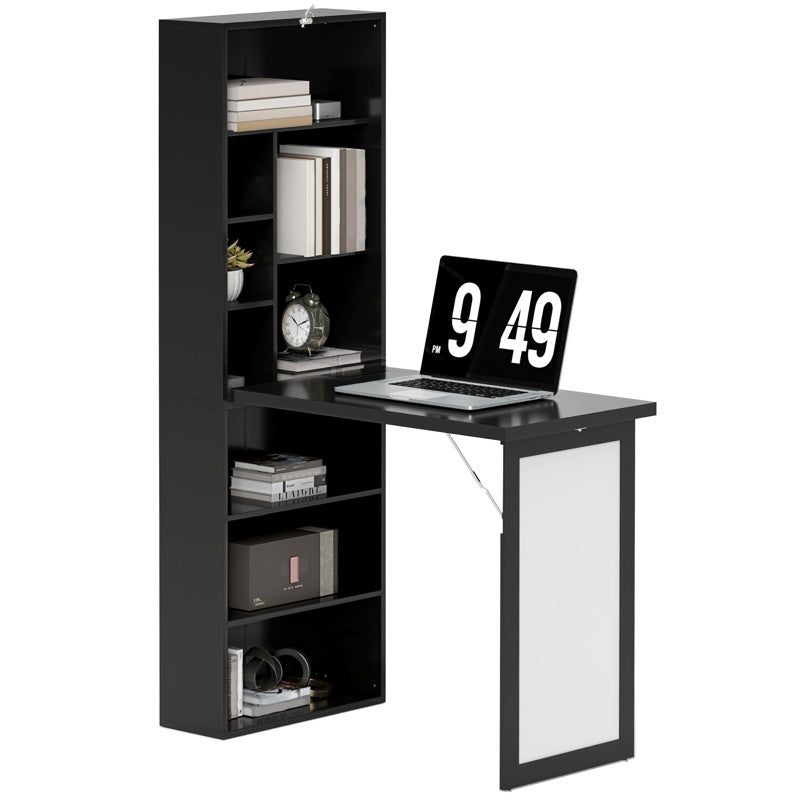 HOMCOM Three-Part Work Desk, with Storage and Writing Board - Black