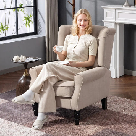 HOMCOM Wingback Accent Chair, Retro Upholstered Button Tufted Occasional Chair for Living Room and Bedroom, Beige