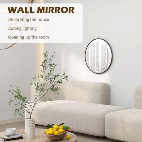 HOMCOM 61cm Decorative Wall Mirror for Bedroom Living Room, Modern Round Bathroom Mirror for Home Decor, Black