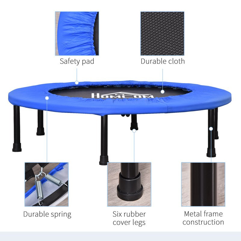 HOMCOM Φ91 Mini Fitness Trampoline Home Gym Yoga Exercise Rebounder Indoor Outdoor Jumper with Safety Pad, Support Up to 100 KG, Blue and Black