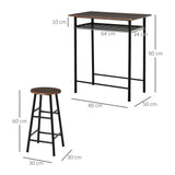 HOMCOM Bar Table Set, Bar Table and Stools Set, Footrest and Storage Shelf, for Kitchen, Dining Room, Pub, Cafe, Black and Oak