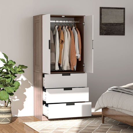 HOMCOM Two Door, Two Drawer Wardrobe - White/Brown