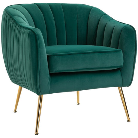 HOMCOM Velvet-Feel Shell Back Accent Chair - Green