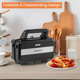3 in 1 Waffle Maker with Non-stick Plates and Indicator Lights-Black